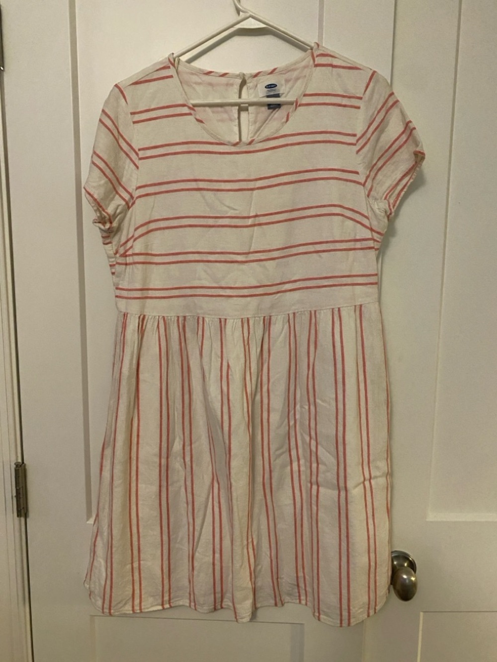 Old Navy Cream and Coral Striped Midi Dress